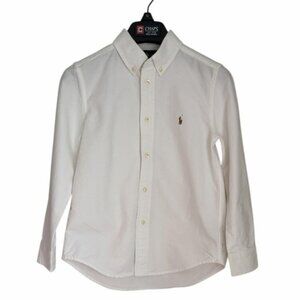 Ralph Lauren Boys White Button Down Shirt Size 7 100% Cotton Long Sleeve